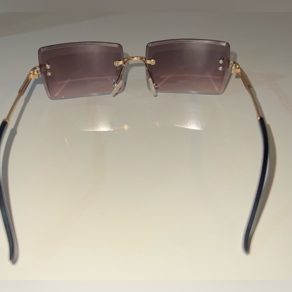 Retro Rimless Rectangular Amber Sunglasses - Picture 3 of 5